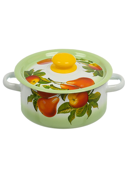 Кастрюля эмалированная сталь, 2 л, сталь с деколью, пластиковая кнопка, цилиндрическая, Сибирские товары, С1610.139