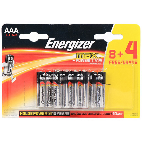 Батарейка Energizer MAX ААA LR3/E92 BP12 8+4, 12 шт