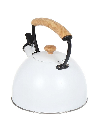 Чайник нержавеющая сталь, 2.5 л, со свистком, матовый, ручка деревянная, Daniks, индукция, белый, MSY-078W
