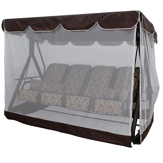 Качели садовые 4-местные, 265х143х176 см, 380 кг, Arno, Дефа Люси, раскладываются в кровать, с москитной сеткой, шоколад, тент, 2 подстаканника, 4 подушки-кресла, металл