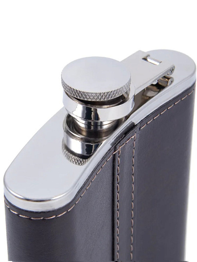 Фляжка 180 мл, нержавеющая сталь, в кожаном оплете, коричневая, Следопыт, PF-BD-F16