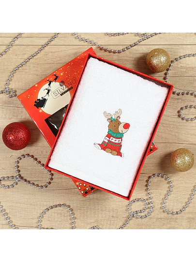 Полотенце кухонное 50х90 см, 100% хлопок, Silvano, Новогодние истории Олень в свитере, белое, Турция, DU-2021-50-1-09