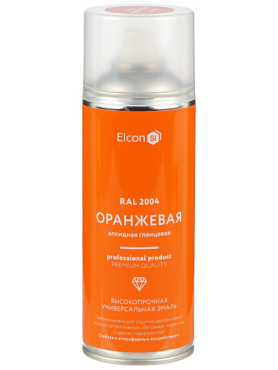 Эмаль аэрозольная, Elcon, универсальная, алкидная, глянцевая, оранжевая, RAL 2004, 520 мл