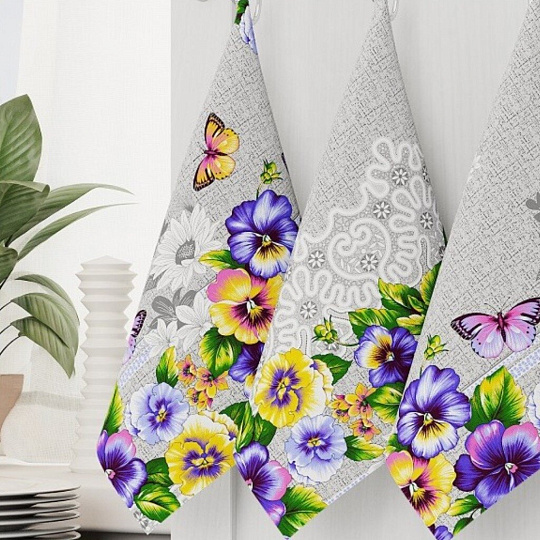 Полотенце кухонное 45х60 см, 100% хлопок, рогожка, Текстильная лавка, Анютины глазки, Россия, 30013/1