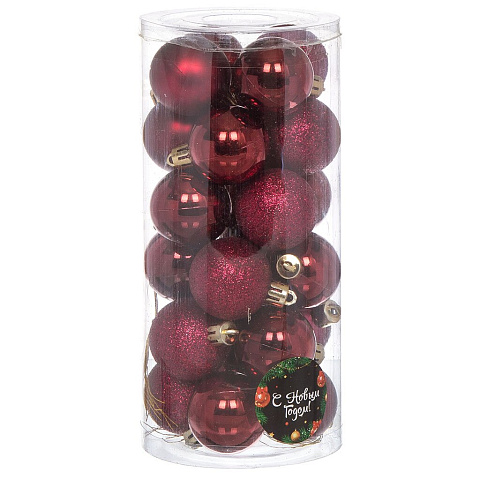 Елочный шар 24 шт, винно-красный, 4 см, пластик, SYQD-0119148WR