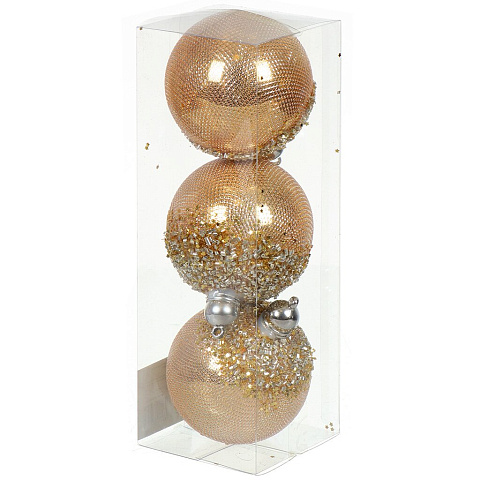 Елочный шар 3 шт, золото, 8 см, пластик, SYQC-0121157