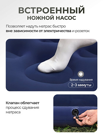 Матрас надувной Bestway, 203х152х28 см, 332018/67226 BW, насос встроенный, ножной, флокированный, 300 кг