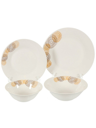 Тарелка десертная, керамика, 19 см, круглая, Бежевые круги, Daniks