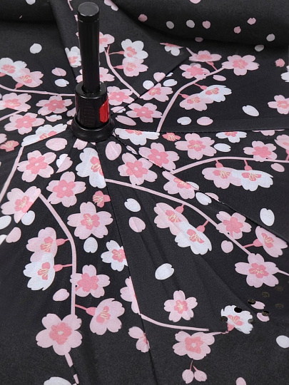 Зонт автомат, трость, 8 спиц, 58 см, Сакура, полиэстер, черный, Y9-289