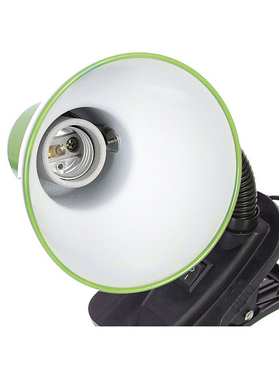 Светильник настольный на прищепке, E27, 60 Вт, черный, абажур зеленый, Lofter, 108B-grn/270782