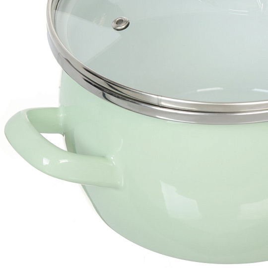Кастрюля эмалированная сталь, 5 л, крышка стекло, сферический, Сантэкс, Слм, 1-2450111, салатовый ментол, индукция