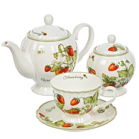 Набор чайный фарфор, 14 предметов, на 6 персон, белый, Lefard, Strawberry, 85-1901, подарочная упаковка
