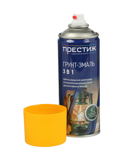 Грунт-эмаль аэрозольная, Престиж, 3в1, алкидная, желтая, RAL 1018, 520 мл, 0.425 кг