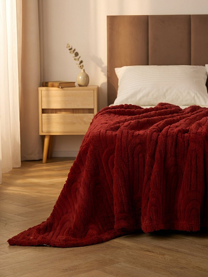 Плед 1.5-спальный, 150х200 см, 280 г/м2, микрофибра, 100% полиэстер, Silvano, Мардин, бордо
