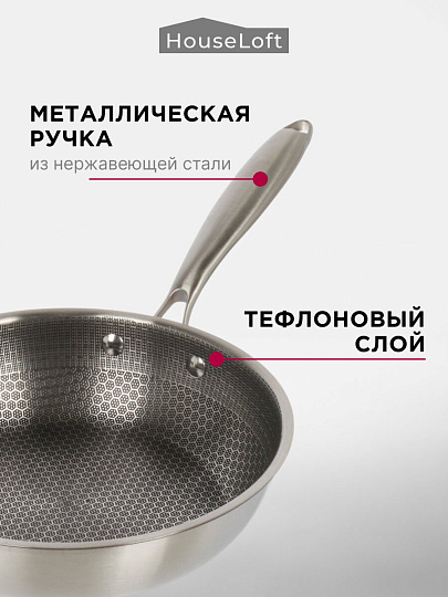 Сковорода нержавеющая сталь, 24 см, антипригарное покрытие, HouseLoft, индукция, B020175