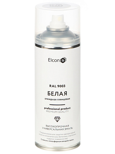 Эмаль аэрозольная, Elcon, универсальная, алкидная, глянцевая, белая, RAL 9003, 520 мл