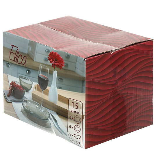 Сервиз столовый стекло, 15 предметов, на 6 персон, Elica, Дымка, 62369