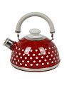 Чайник сталь, эмалированное покрытие, 2.5 л, со свистком, подвижная ручка, Рубин, Белые горохи, бордовый, TMM04/25/01/27/H03