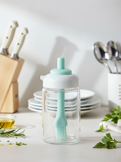 Бутылка для масла, стекло, 250 мл, 14х7 см, с кисточкой, силикон, Vetta, 828-348