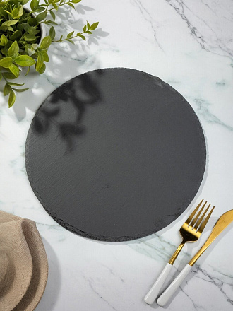 Блюдо камень, круглое, 25 см, черное, Черный камень, Y4-3205