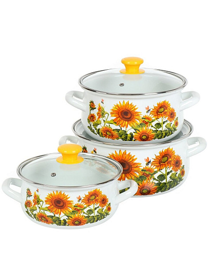Набор посуды эмалированная сталь, 3 предмета, кастрюли 2,3,4 л, Керченский металлургический завод, Подсолнечный-1-ЭКСТРА