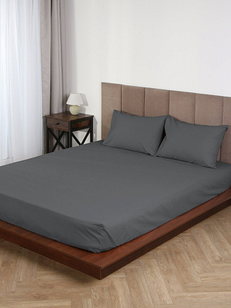 Простыня евро, 220 х 240 см, 100% хлопок, поплин, 110 г/м2, темно-серая, Silvano, Узбекистан