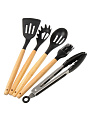 Набор кухонных принадлежностей 19 предметов, силикон, бамбук, на подставке, с доской, черный, Daniks, Y4-9609 - фото 6