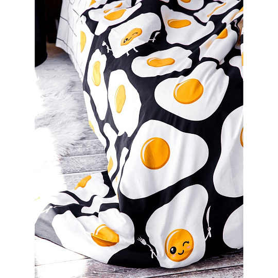 Постельное белье детское 1.5-спальное, простыня 150х214 см, 1 наволочка 70х70 см, пододеяльник 143х215 см, Crazy Getup, перкаль, Eggs 756586