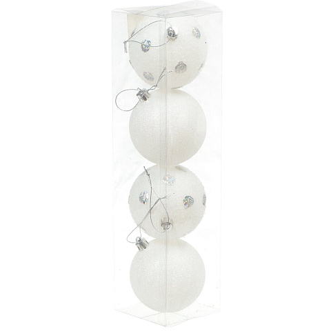 Елочный шар 4 шт, белый, 8 см, пластик, SY18CBB-164