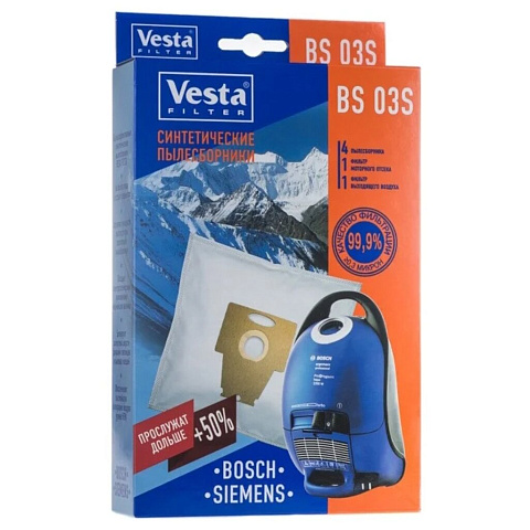 Мешок для пылесоса Vesta filter, BS 03S, синтетический, 4 шт, + 2 фильтра