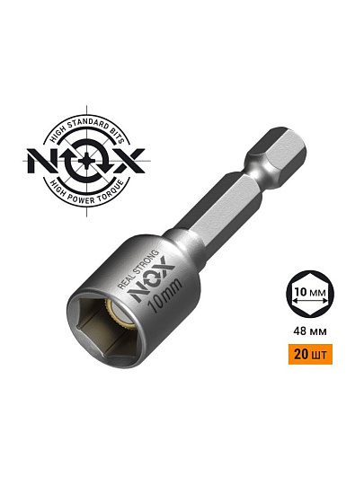 Ключ-насадка для кровельных саморезов, Nox, 10х48 мм, магнитный адаптер