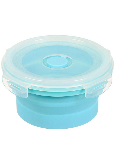 Контейнер пищевой пластик, 350 мл, 12х12х3 см, голубой, круглый, складной, Y4-6483