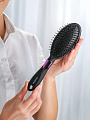 Расческа массажная, резиновая ручка, для волос, овальная, черная, 70х265х40 мм, Studio style, 58808-7121