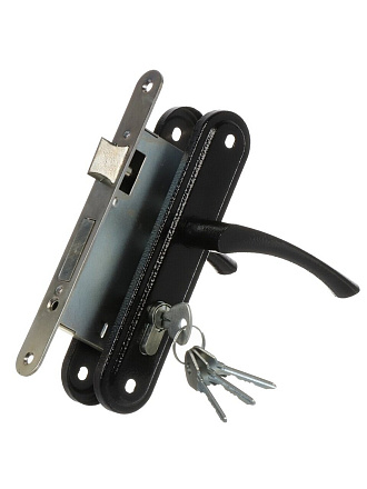 Замок врезной Омега, ЗВ7, 00-00000593, ручка в комплекте, цилиндровый, черный