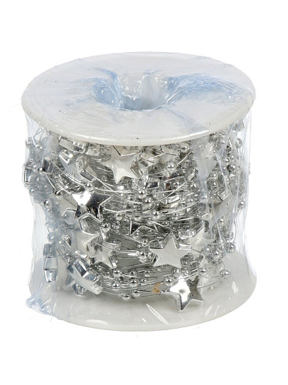 Бусы новогодние 1000 см, серебро, Звезды, Y4-9451