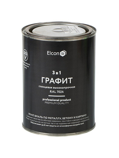 Грунт-эмаль Elcon, 3в1, алкидная, глянцевая, графит, RAL 7024, 0.8 кг