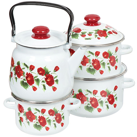 Набор эмалированной посуды Сибирские товары Рамо 27 N27B60 (кастрюля 2+3+4 л, чайник), 8 предметов