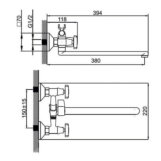 Смеситель для ванны, Potato, с кран-буксой, P22312