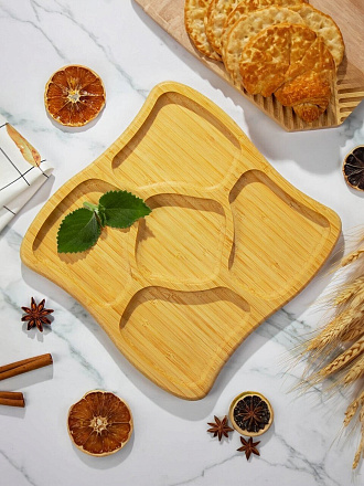 Менажница бамбук, 24x24x1.6 см, 5 секций, PS38324B