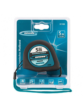 Рулетка 5 м, магнитный, 25 мм, с фиксатором, Gross, Ergonomisch, 31103