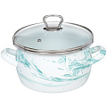 Кастрюля эмалированная сталь, 3 л, крышка стекло, сферический, Сантэкс, Шейк бело-бирюзовая, 1-2430111, индукция