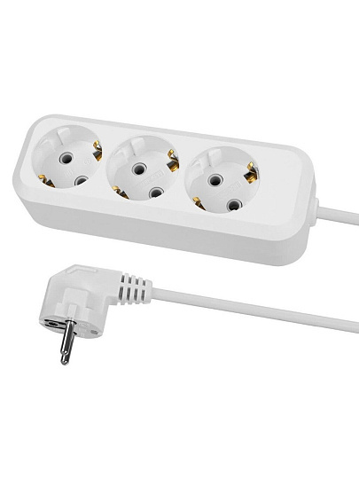 Удлинитель 3 гнезда, 1.5 м, с заземлением, 10 А, 2300 Вт, белый, TDM Electric, Народный, SQ1303-1040