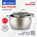 Кастрюля нержавеющая сталь, 6.5 л, с крышкой, крышка стекло, Daniks, Эмилия, CW-W075-24, индукция - фото 20