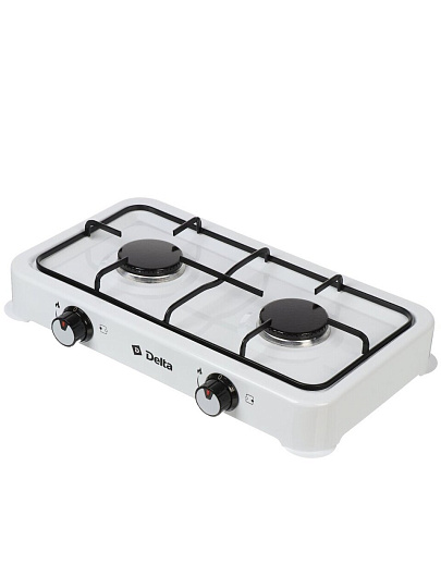 Плита газовая настольная, 2 конфорки, белая, Delta, D-2206
