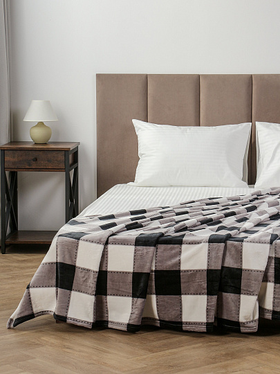 Плед евро, 200х220 см, велсофт, 100%пэ, Silvano, Клетка, бел-черн, ST-204