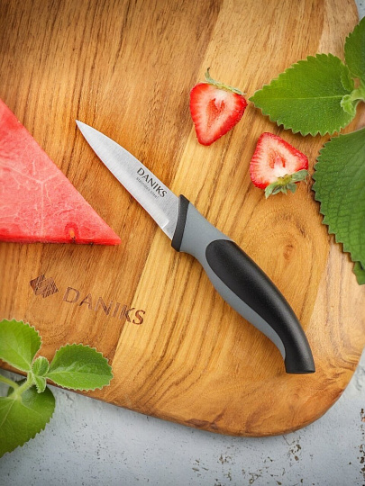 Нож кухонный Daniks, Модерн, для овощей, нержавеющая сталь, 9 см, рукоятка пластик, YW-A040-PA/YW-A040G-PA