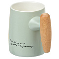 Кружка керамика, 400 мл, Тренды, с крышкой, с ложкой, крышка дерево, Y4-6254, в ассортименте - фото 4