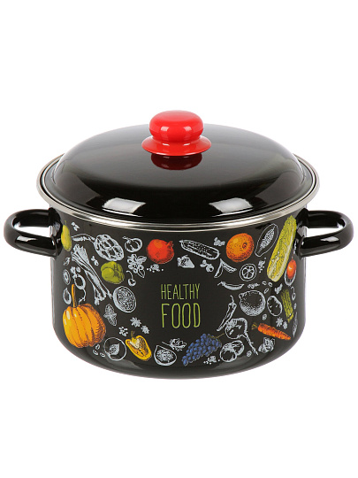 Кастрюля эмалированная сталь, 5.5 л, крышка сталь, цилиндрическая, Appetite, Healthy food, 1RD221М, индукция