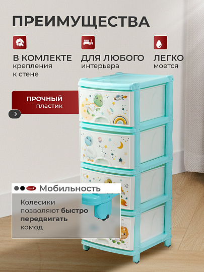 Комод детский 4 ящика, Динозавры, 38х48х98 см, Альтернатива, для мальчиков, М1243