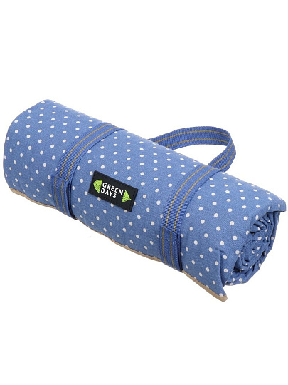 Коврик для пикника рулон, 150х135 см, поликоттон, с ручками, в горошек, CA330018.01, синий